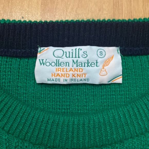 Quill's Woolen Market Ireland Green Blue Hand Knit Cable Knit Sweater Men Small - Picture 3 of 7